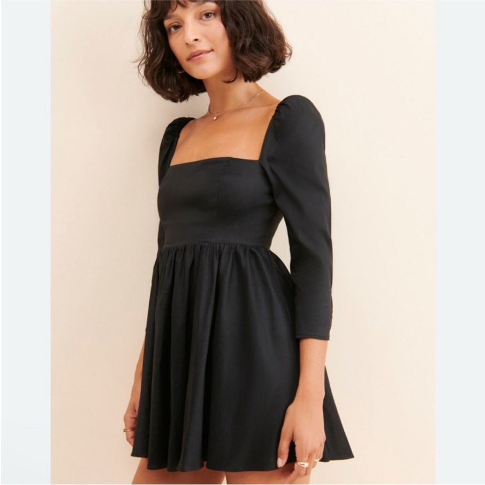 Maison Amory Party Girl Taffeta Dress Little Black Dress Size Medium Puff Sleeve